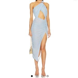 Michael Costello Sky Blue Halter Midi Dress